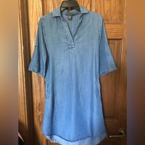 Chelsea & Theodore XS Chambray Denim Shirt Dress V-Neck Women